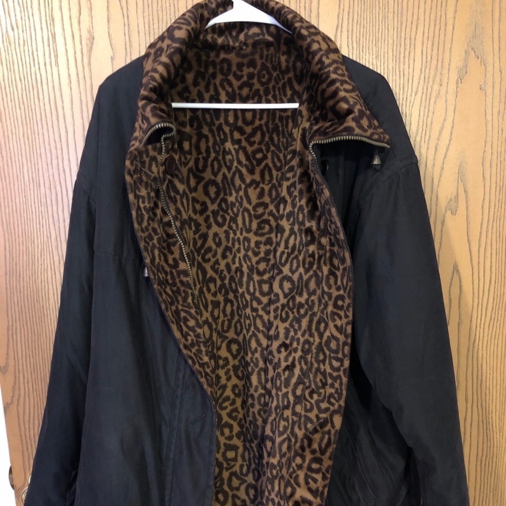 Vintage Reversible leopard/ black coat Large